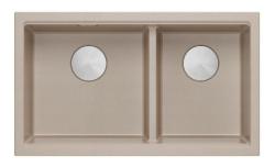 Quadri Newport II Double Beige Granite Built-in Sink 76x45 cm with Stainless Steel Plug 1208971754