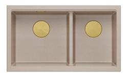 Quadri Newport II Double Beige Granite Undermount Sink 702 x 390 mm with Gold Plug 1208971756