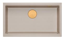 Quadri Newport II large and deep granite sink for both drop-in and undermount in beige color 76x45cm with copper plug 1208971758