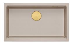 Quadri Newport II large and deep granite sink for top mount and undermount in beige, sink size 76x45cm with gold plug 1208971759.