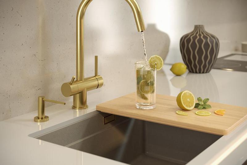 Quadri Newport II granite undermount beige sink 560x450mm with golden plug and drain cap 1208971765