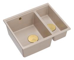 Quadri Newport II beige 1.5 sink granite top mount and undermount sink 555x460mm with gold plug 1208971768