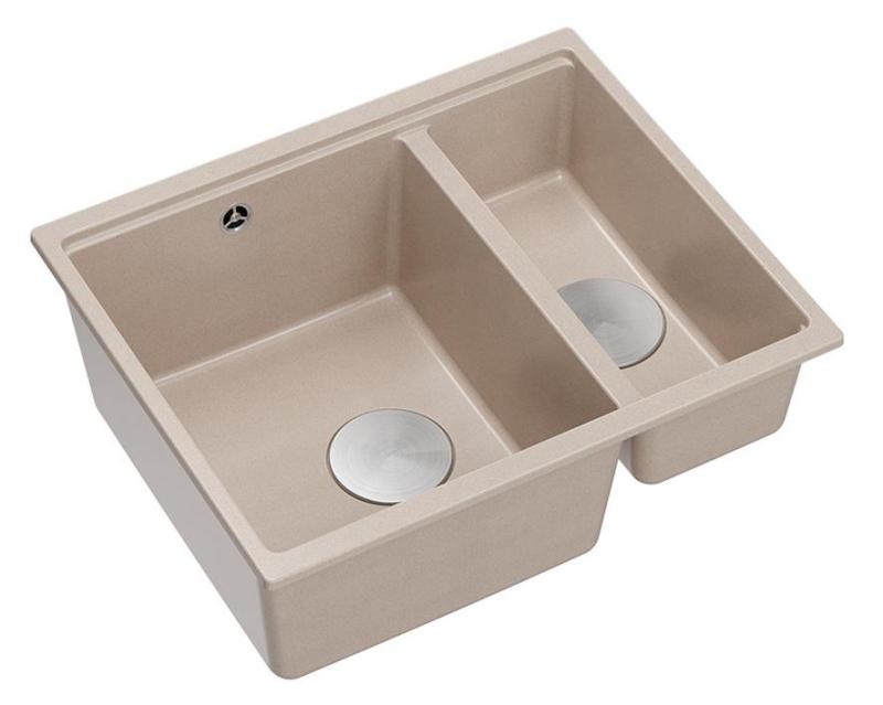 Quadri Newport II beige 1.5 sink granite top mount and undermount sink 555x460mm with stainless steel plug 1208971769