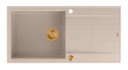 Quadri Luton pearl beige granite built-in sink with draining board, reversible 100x50cm with copper plug 1208971770