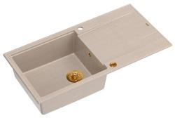 Quadri Luton pearl beige granite built-in sink with draining board, reversible 100x50cm with copper plug 1208971770