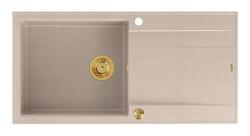 Quadri Luton beige granite built-in sink with draining board, reversible 100x50cm with gold plug 1208971771