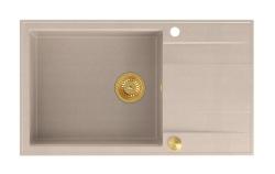 Quadri Luton pearl beige granite large built-in sink with draining board reversible 86x50cm with gold plug 1208971774