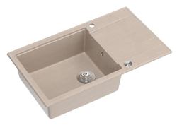 Quadri Luton pearl beige granite large built-in sink with reversible drainer 86x50cm with stainless steel plug 1208971775