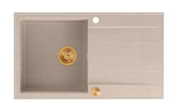 Quadri Luton pearl beige granite built-in sink with reversible drainer 86x50cm with copper plug 1208971777