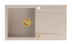 Quadri Luton pearl beige granite countertop sink with draining board reversible 86x50cm with gold plug 1208971778