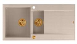 Quadri Luton pearl beige granite top-mount 1.5 bowl sink with reversible drainboard 100x50cm with copper plug 1208971792