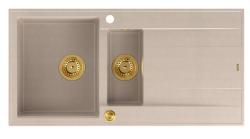 Quadri Luton pearl beige granite countertop 1.5 sink with draining board reversible 100x50cm with gold plug 1208971793