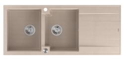 Quadri Luton construction double granite sink pearl beige with draining area 116x50 cm with stainless steel plug 1208971812