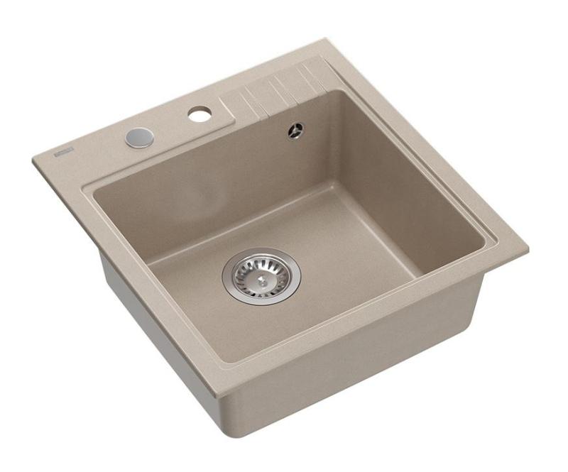 Quadri Cardigan Pearl beige granite built-in sink 50x52cm with faucet hole bank 1208971818