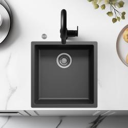 Ausmann Fiber black sink 40x40cm undermount, top mount and flush mount with automatic stainless steel plug 1208971836