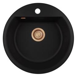 GraniteMy Bremen round granite sink 43 cm black, top mount and undermount, with tap hole bank and automatic copper plug 1208971838