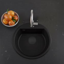 GraniteMy Bremen round granite sink 43 cm black, top mount and undermount, with tap hole bench and automatic black plug 1208971839