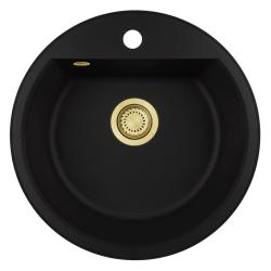 GraniteMy Bremen round granite sink 43 cm black, surface-mounted and under-mounted, with faucet hole and gold plug 1208971841