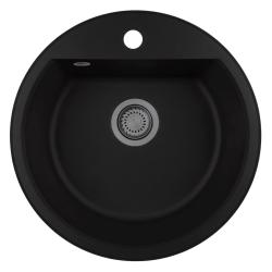 GraniteMy Bremen round granite sink 43 cm black, surface mounted and under mounted, with faucet hole bank and gun metal plug 1208971842