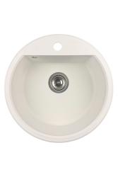 GraniteMy Bremen round granite sink 43 cm white, top-mount and under-mount, with faucet hole and automatic stainless steel plug 1208971845