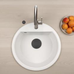 GraniteMy Bremen round granite sink 43 cm white, surface mount and undermount, with faucet hole bench and automatic black plug 1208971846.