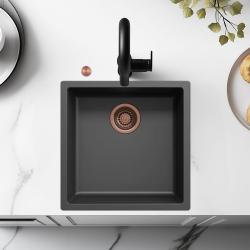 Ausmann Fibre black sink 40x40cm undermount, topmount and flush mount with automatic copper plug 1208971852