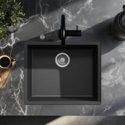 Ausmann Fibre black sink 50x40cm undermount, topmount and flushmount with automatic stainless steel plug 1208971855