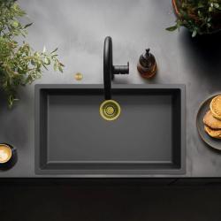 Ausmann Fibre black large sink 70x40cm undermount, topmount and flush mount with automatic gold plug 1208971864