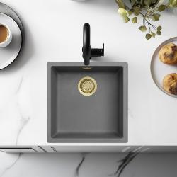 Ausmann Fibre concrete grey sink 40x40cm undermount, topmount and flush mount with gold plug 1208971881