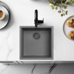Ausmann Fiber concrete grey sink 40x40cm undermount, topmount and flushmount with gun metal plug 1208971882
