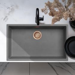 Ausmann Fiber concrete large gray sink 70x40cm undermount, top mount and flush mount with copper plug 1208971888