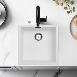 Ausmann Fibre white sink 40x40cm undermount, topmount and flushmount with automatic stainless steel plug 1208971891