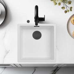 Ausmann Fibre white sink 40x40cm undermount, topmount and flushmount with automatic black plug 1208971892