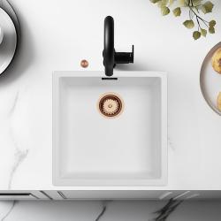 Ausmann Fibre white sink 40x40cm undermount, topmount and flush mount with automatic copper plug 1208971893