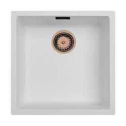 Ausmann Fibre white sink 40x40cm undermount, topmount and flush mount with automatic copper plug 1208971893