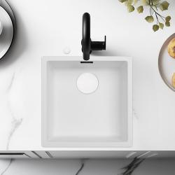 Ausmann Fibre white sink 40x40cm undermount, top mount and flush mount with automatic white plug 1208971896