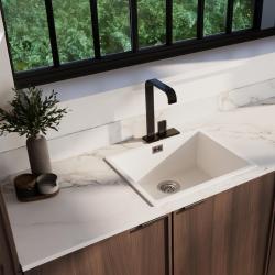 Ausmann Fibre white sink 50x40cm undermount, topmount and flush mount with automatic stainless steel plug 1208971898