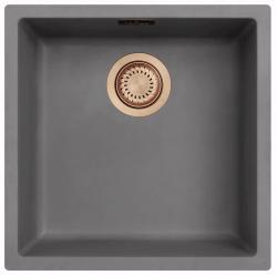 Ausmann Fiber concrete gray sink 40x40cm undermount, topmount and flushmount with automatic copper plug 1208971912