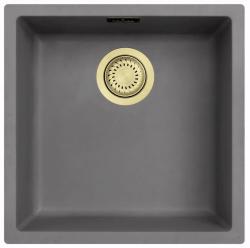 Ausmann Fiber concrete gray sink 40x40cm undermount, topmount and flush mount with automatic gold plug 1208971913