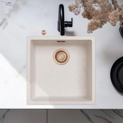 Ausmann Fibre sand white sink 40x40cm undermount, top mount and flush mount with automatic copper plug 1208971927