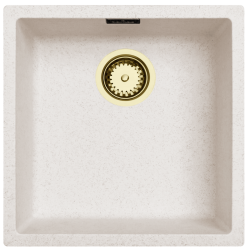 Ausmann Fibre sand white sink 40x40cm undermount, topmount and flush mount with automatic golden plug 1208971928