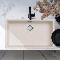 Ausmann Fibre white sand large sink 70x40cm undermount, topmount and flushmount with automatic stainless steel plug 1208971935