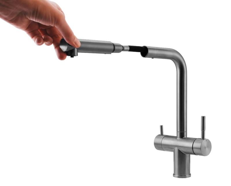Pure.Sink Elite Steel Clear-S Stainless Steel 3-way Kitchen Tap with Retractable Spout and Filtered Water PS8120-02