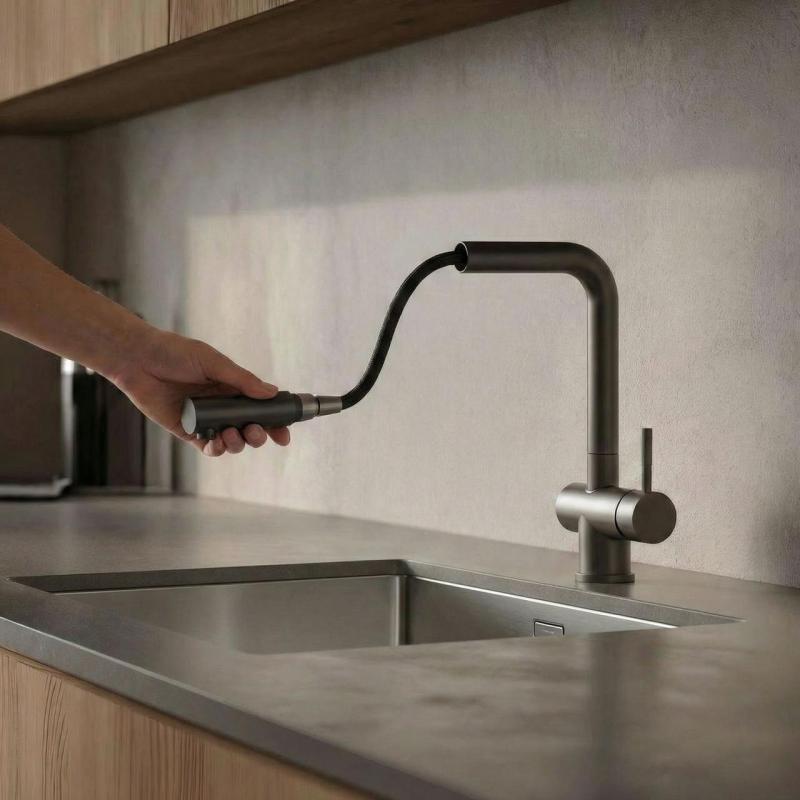 Pure.Sink Elite Steel Pulse-S kitchen faucet PVD gun metal with pull-out spout and spray mode PS8500-61