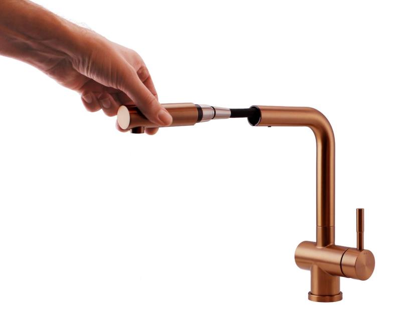 Pure.Sink Elite Steel Pulse-S kitchen faucet PVD copper with pull-out spout and spray mode PS8500-62