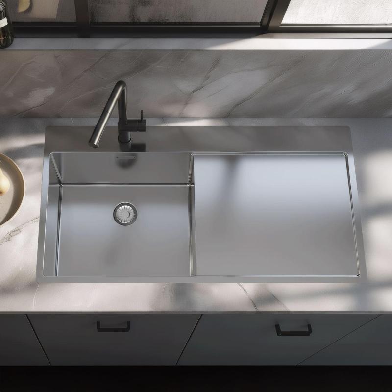 Pure.Sink Exclusivo Stainless steel sink with drainer 100x52 cm Tapwing left PEX47100LT-02