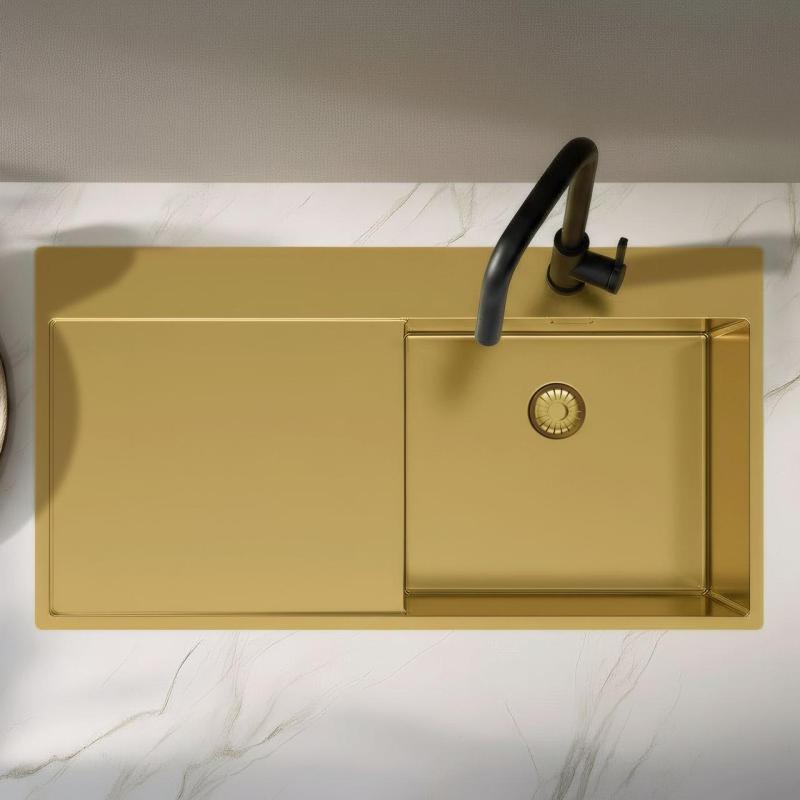 Pure.Sink Exclusivo Gold sink with draining board 100x52 cm Tapwing right PEX47100RT-60
