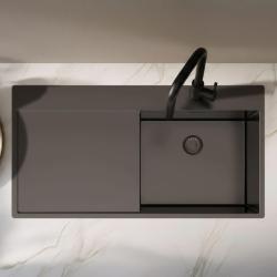 Pure.Sink Exclusivo Gun metal sink with drainer 100x52 cm Tapwing right PEX47100RT-61
