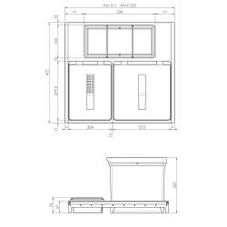 Indux Sort Waste system, 2-fold Manual operation for pull-out drawers 1208972319
