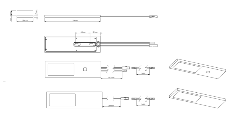 Indux Lino Kitchen Surface-Mounted LED Set 3 Spotlights 4W With Integrated Touch Dimmer Switch Black 1208972391